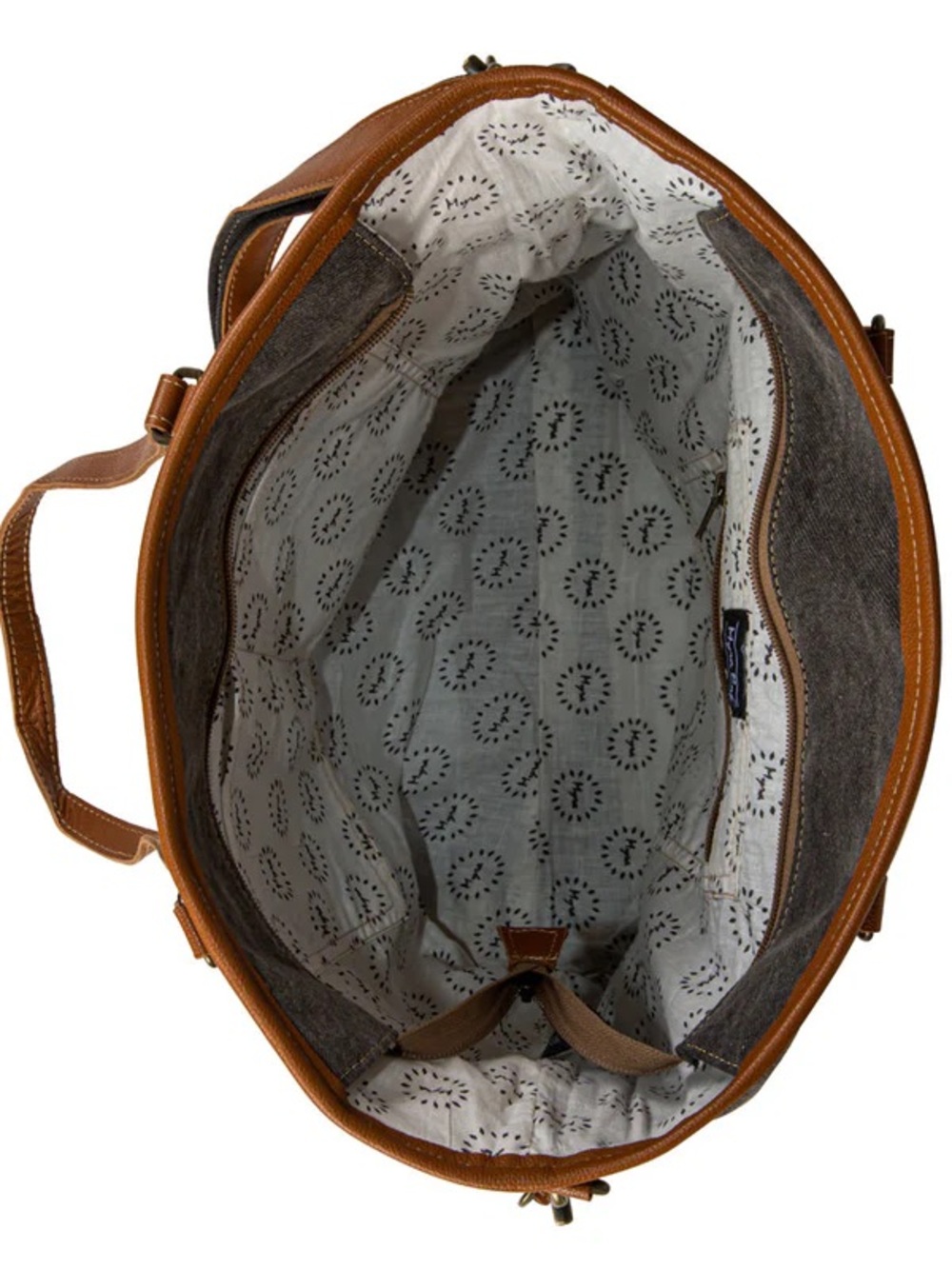 Cowhide and Black, Yellow, & Gray Aztec Print Tote with Genuine Leather Trim - Picture 3 of 4